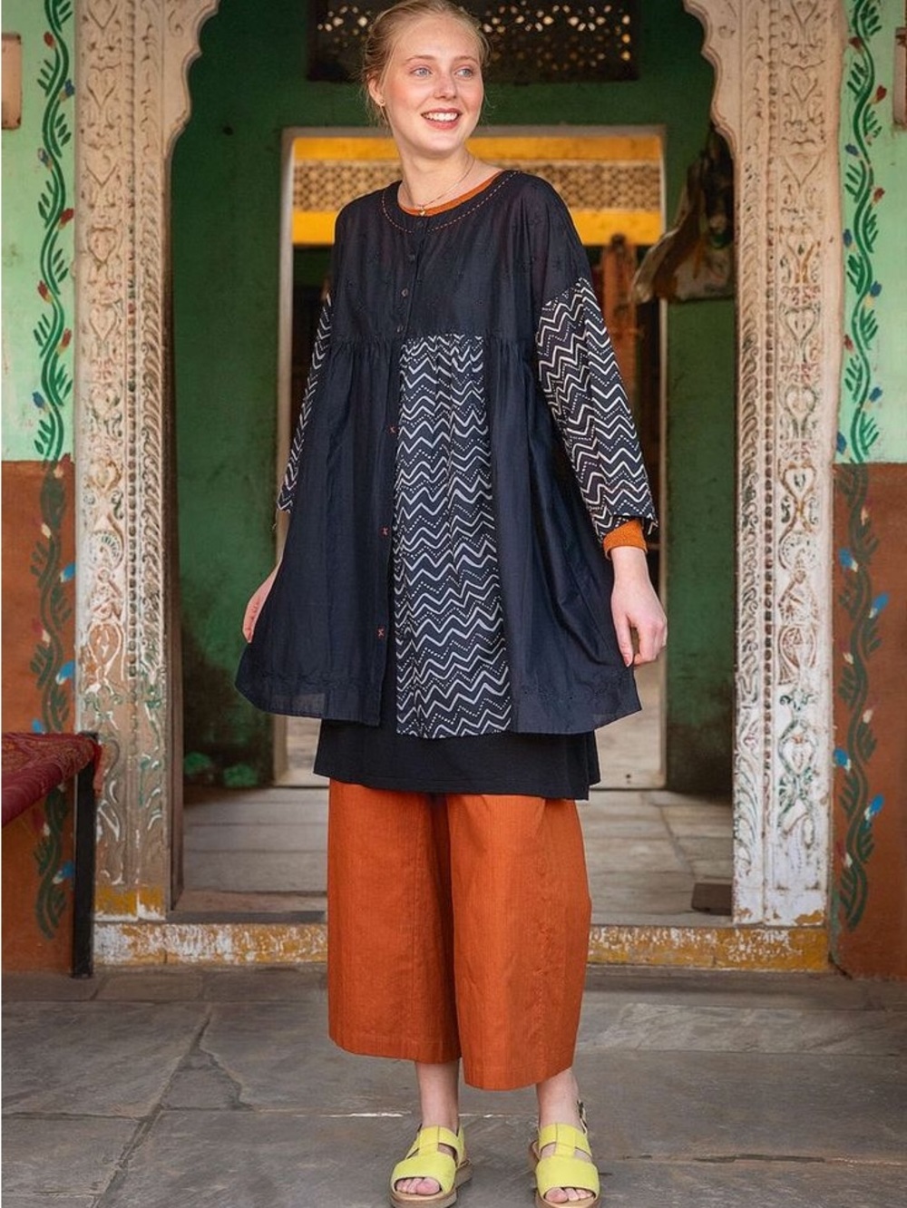Gudrun Sjödén Sanganeer Organic Cotton Embroidered Tunic Navy Large